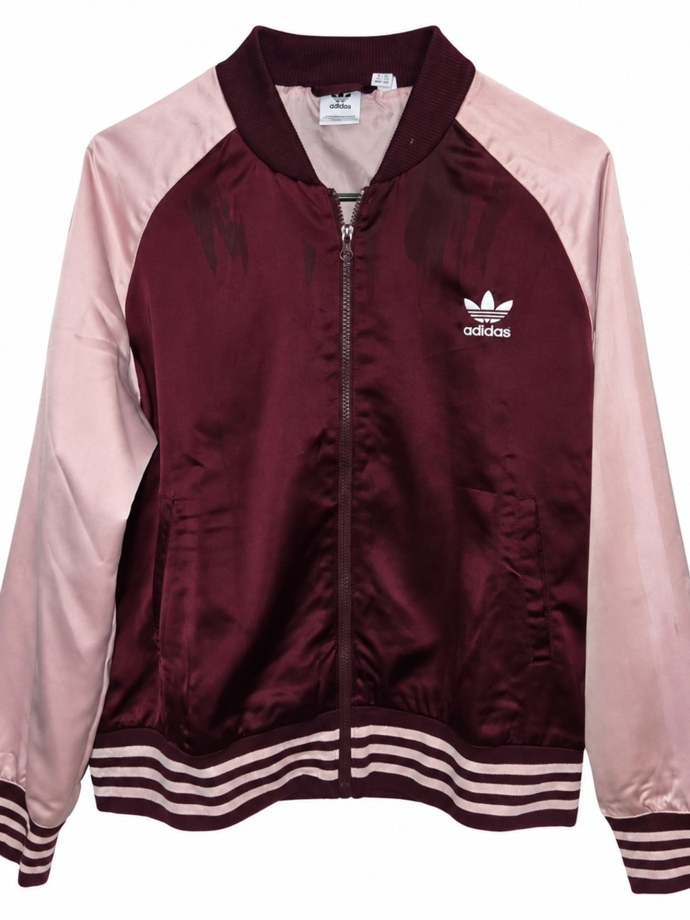 Adidas Satin Bomber Jacket - Maroon & Light Pink